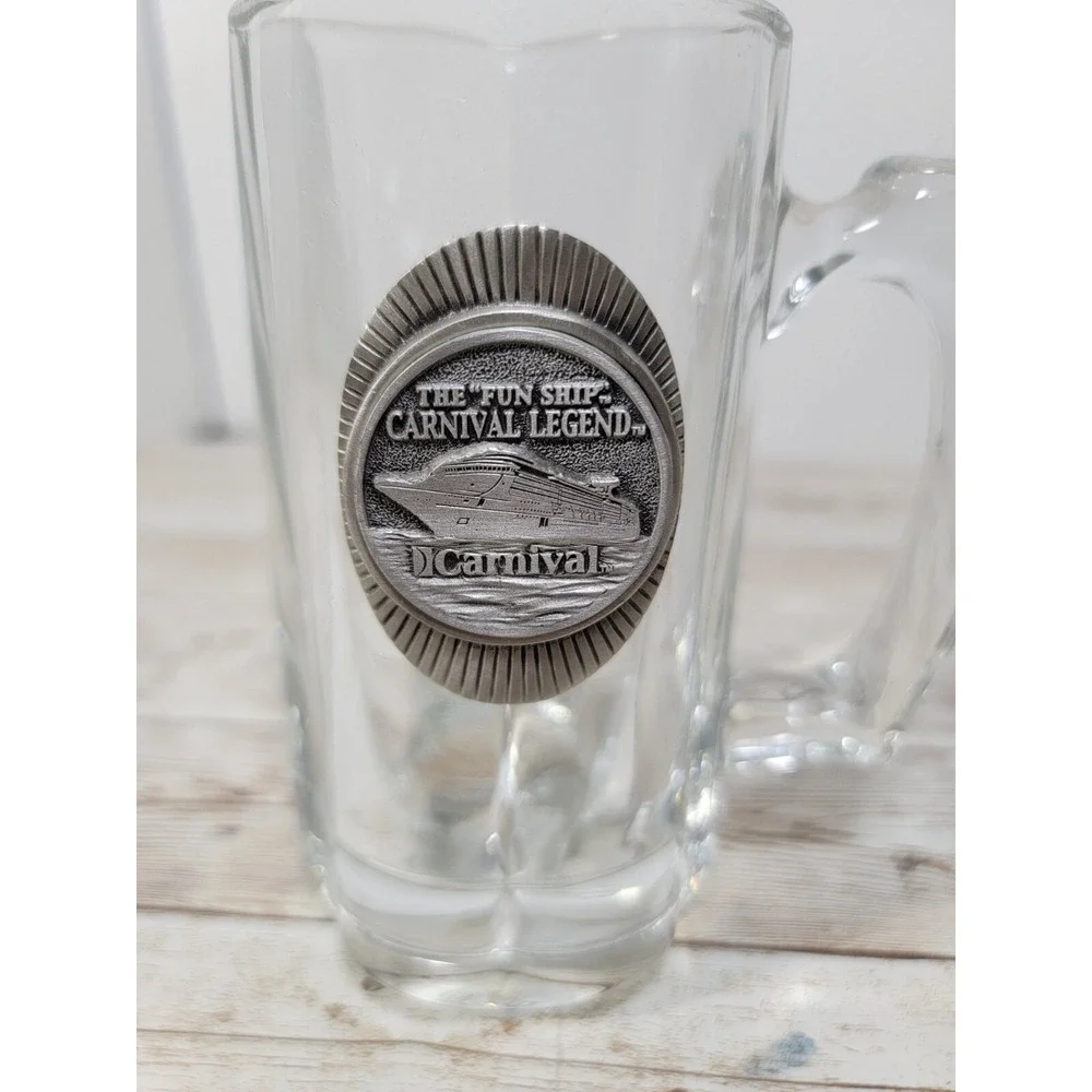 Carnival Legend Cruise Line Fun Ship Glass Beer Stein Mug Pewter Medallion Logo